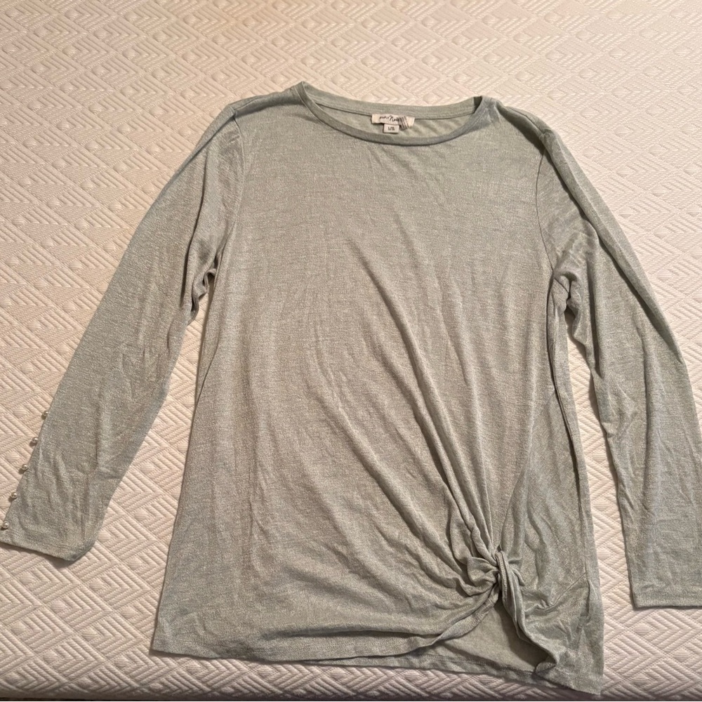 Mint Green Long Sleeve Shirt with Pearl Detail Sleeves